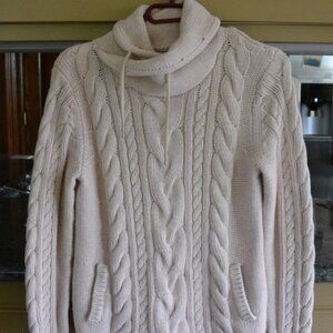 LL Bean Double  L Mixed Cable  Sweater, Funnelneck (Oatmeal Heather)